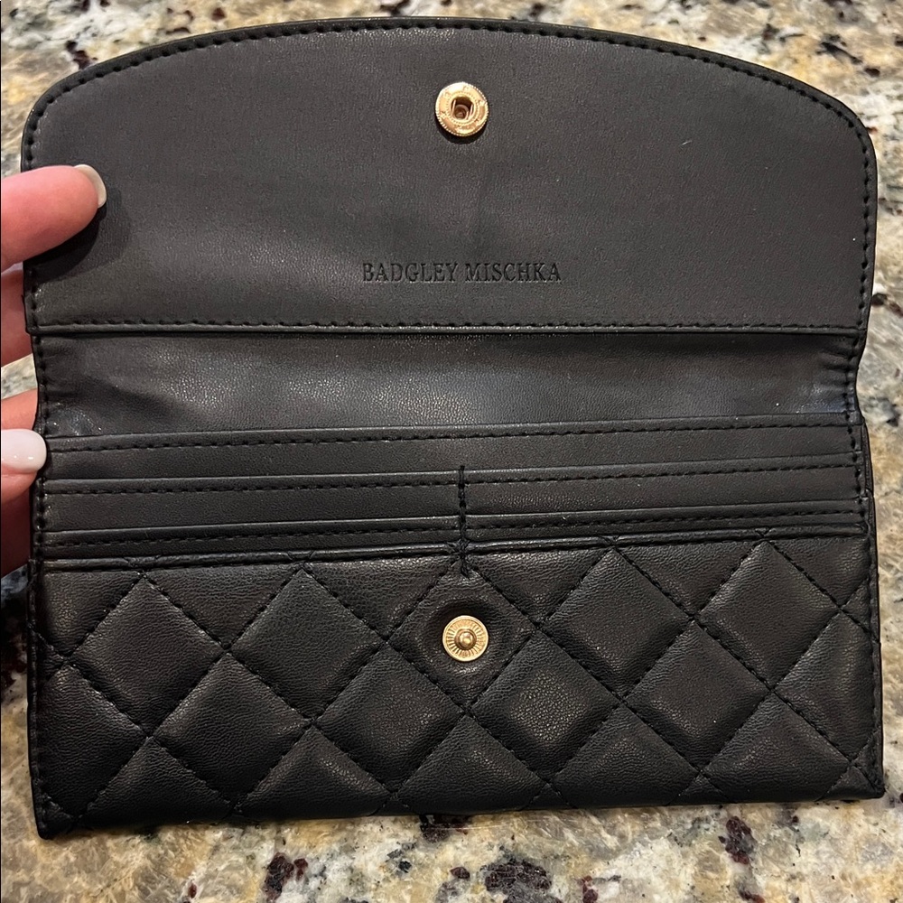 Badgley Mischka Black Quilted Wallet with Gold Accent - Picture 2 of 6